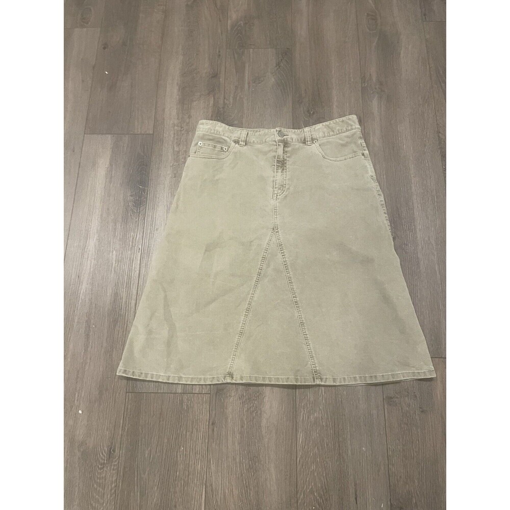 Vintage LL Bean Corduroy  Cotton Olive Midi Skirt 12